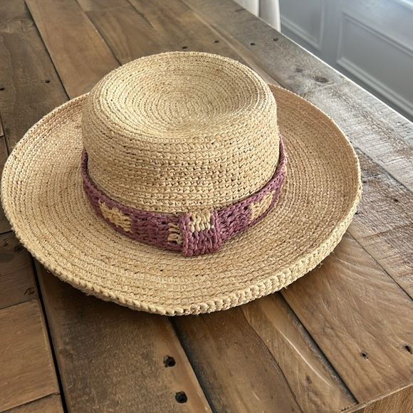 Scala Studio Straw hat with purple straw accent Wide Brim Sun Hat size 23” - Picture 2 of 5
